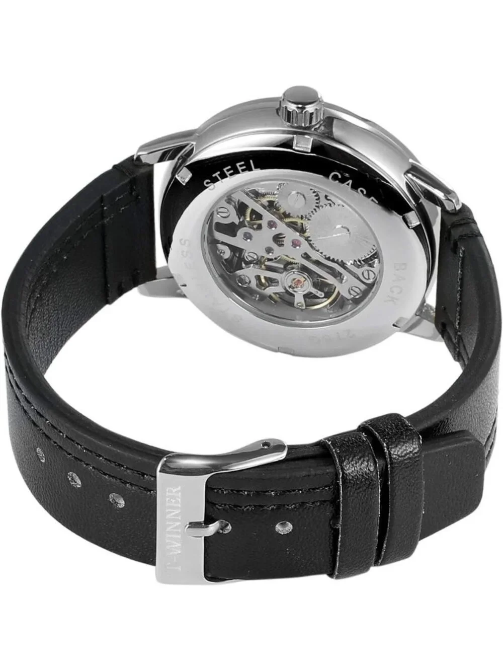 Men's White and Black Analog Sport Style Mechanical Hand-Wind Wrist Watch
